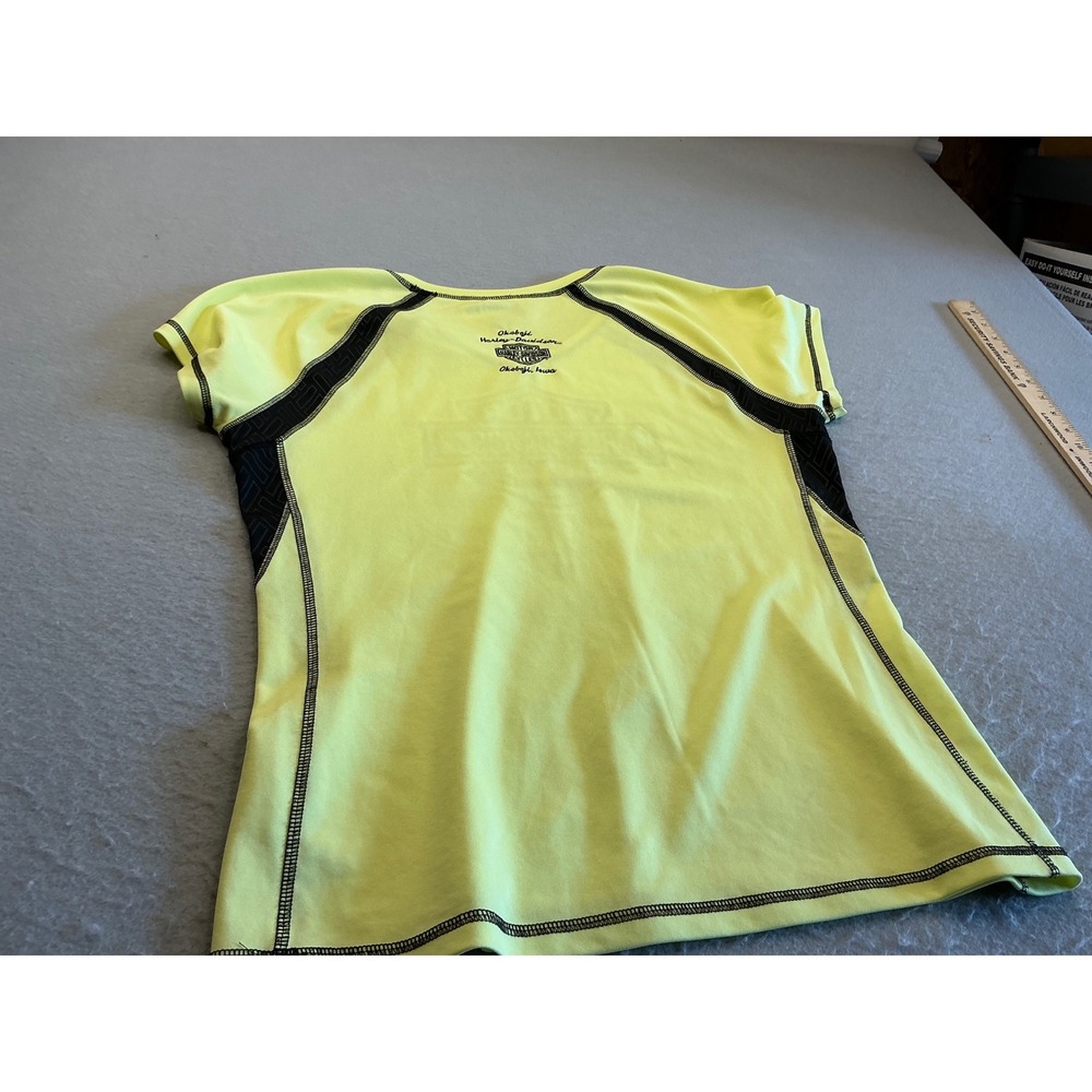 Harley Davidson Performance Shirt Neon Yellow Embroidered Logo Women Medium Iowa - Picture 5 of 11